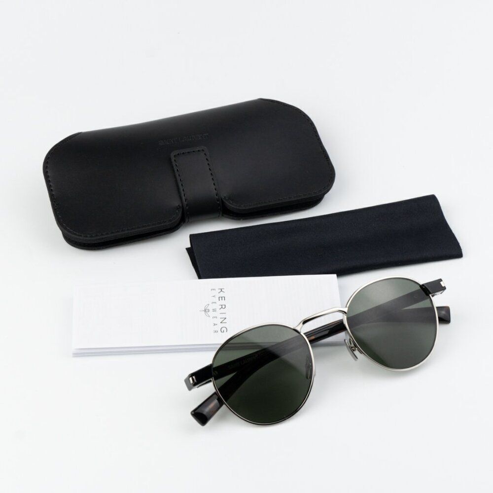NEW Saint Laurent SL707 001 Silver Havana Grey Oval Unisex Sunglasses - Picture 12 of 12